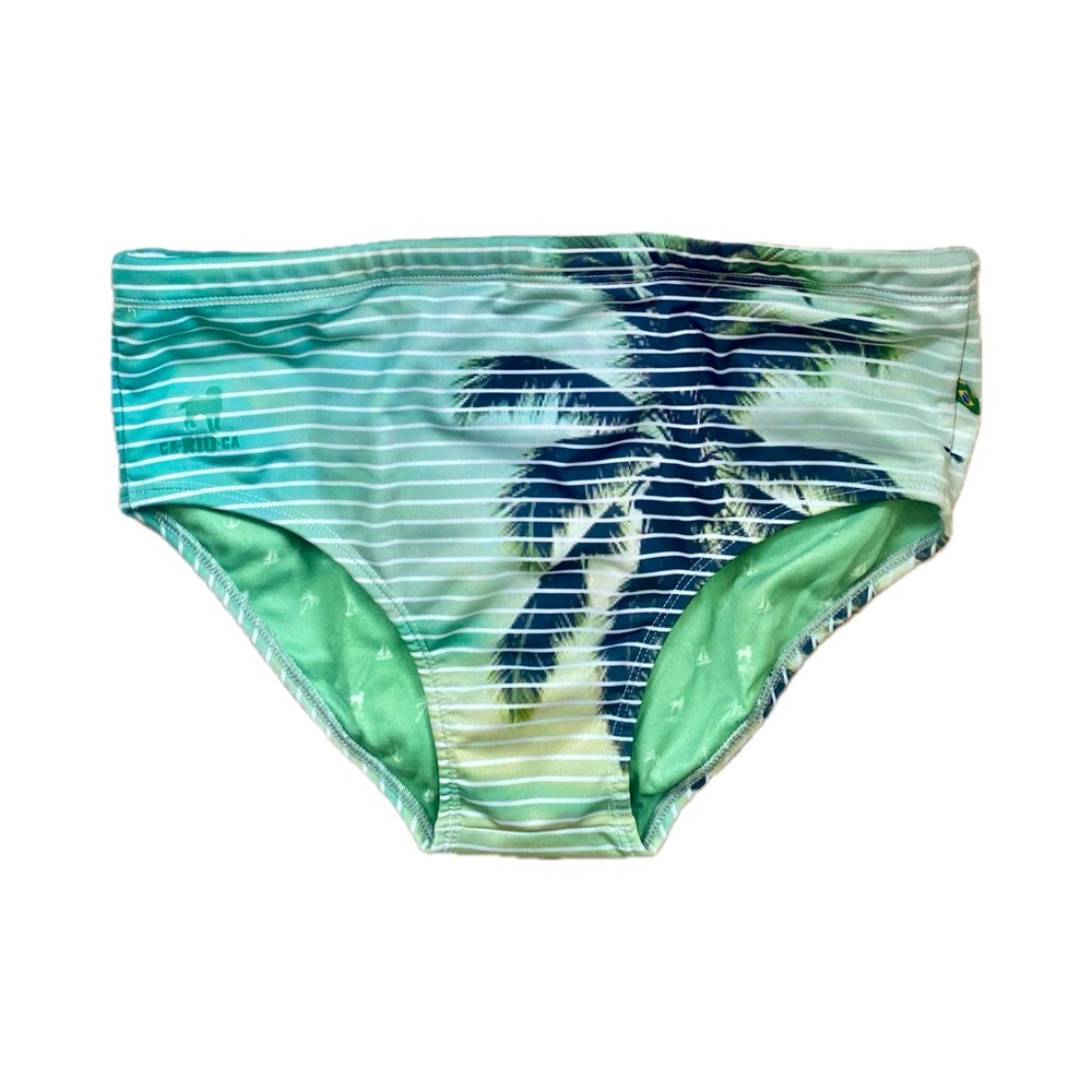 Ca-Rio-Ca Classic Sunga (Brazilian Swim Brief) in Green Tropical Pattern - L